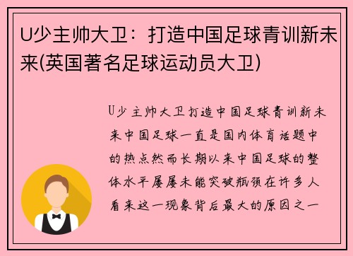 U少主帅大卫：打造中国足球青训新未来(英国著名足球运动员大卫)